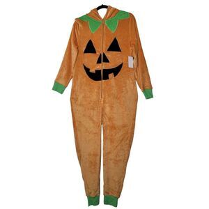 Halloween Pajamas Medium Pumpkin Bodysuit Soft Orange TRICK OR TREAT NWT
